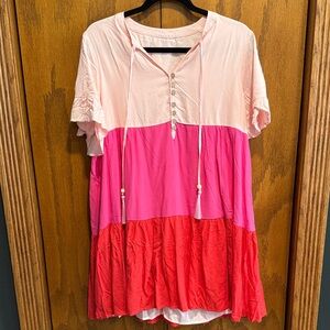 Tiered Pink Colorblock Women's Tunic Top